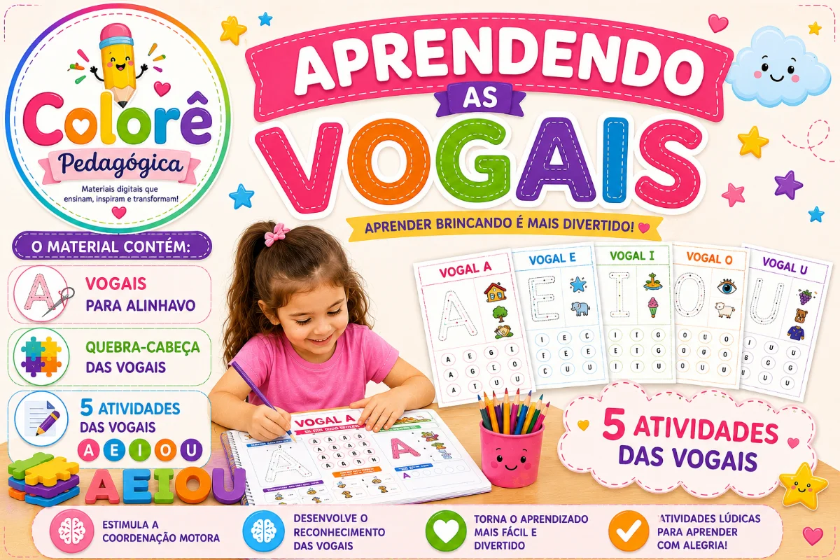 🌈📚 APRENDENDO AS VOGAIS PARA EDUCAÇÃO INFANTIL. 📚🌈 — capa do material