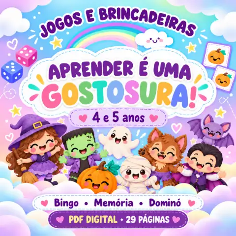 Aprender é uma gostosura | Jogos de Halloween para imprimir – Educação Infantil, 4 e 5 anos — capa do material