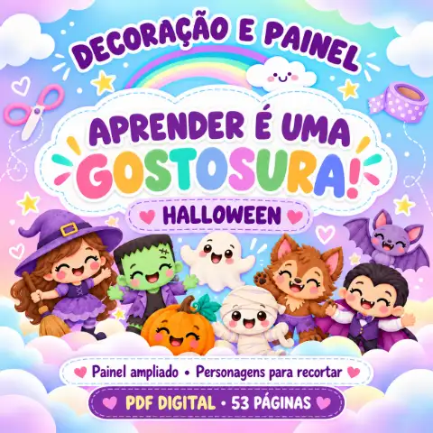 Aprender é uma gostosura | Painel de Halloween para imprimir – Decoração para 4 e 5 anos — capa do material