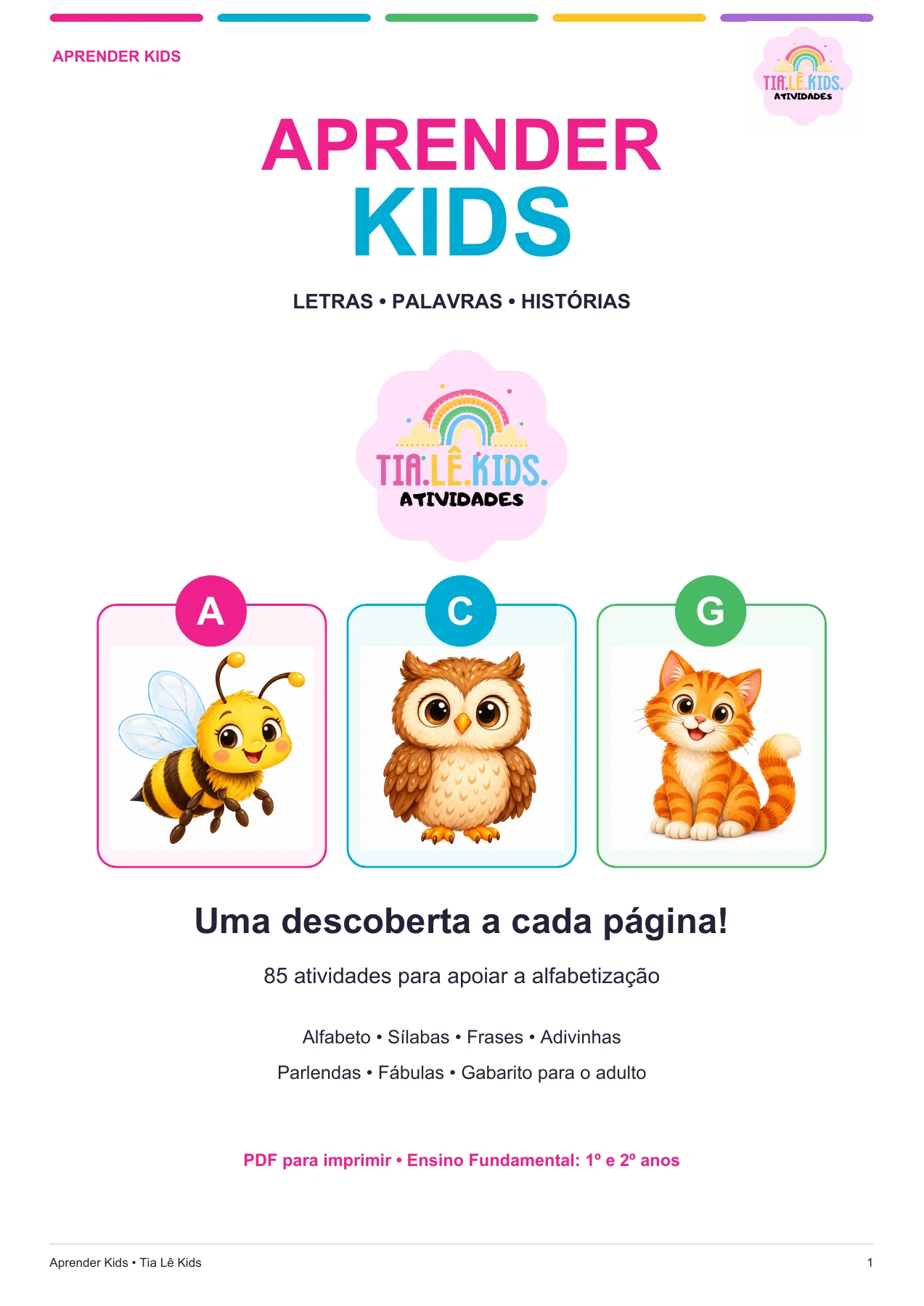 Aprender Kids – 85 Atividades de Alfabetização | PDF com 102 Páginas — amostra 1: Uma descoberta a cada página!