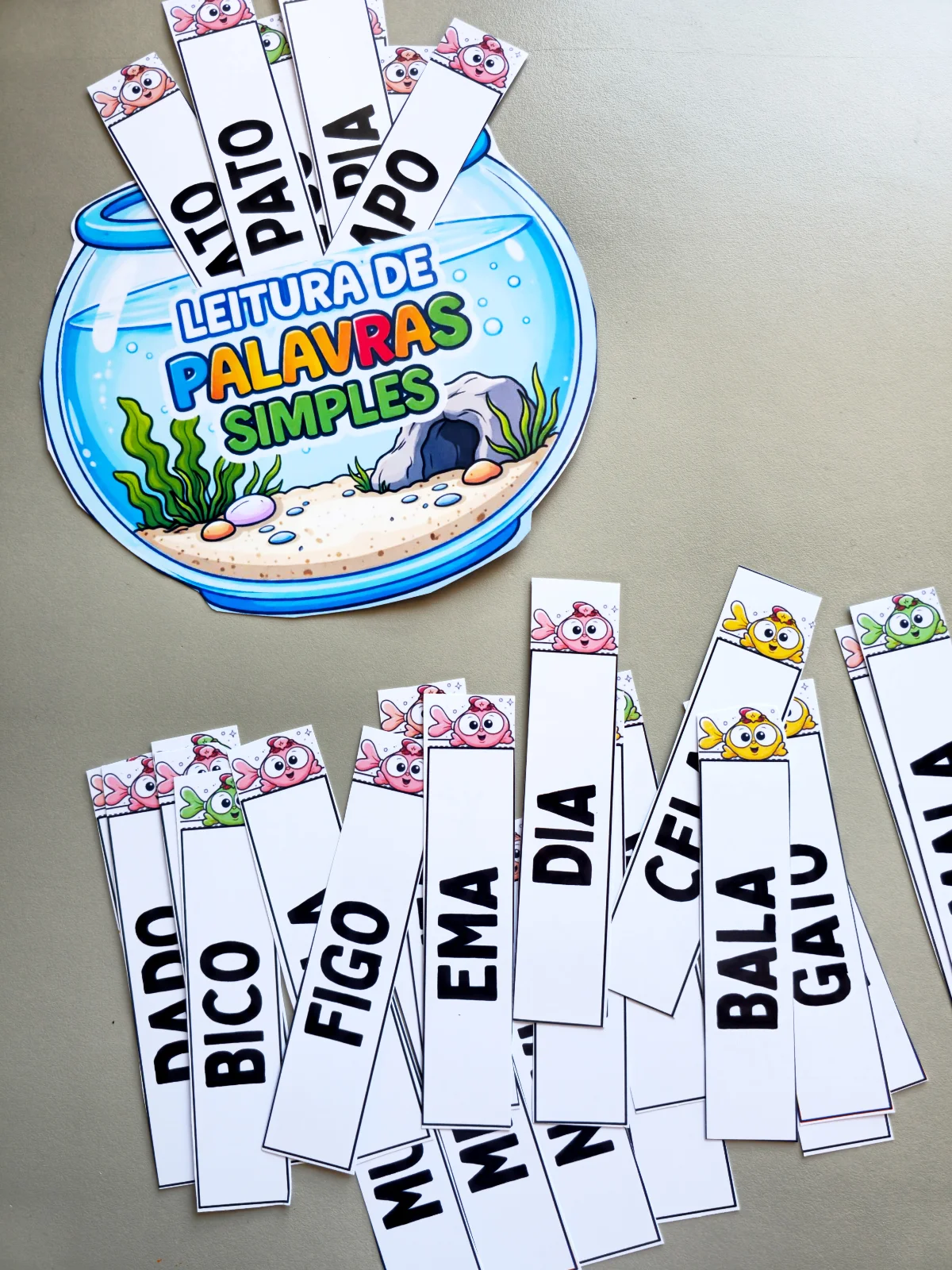 Aquário da Leitura: Fichas de Palavras Simples para Alfabetização — amostra 1: O que vem no material