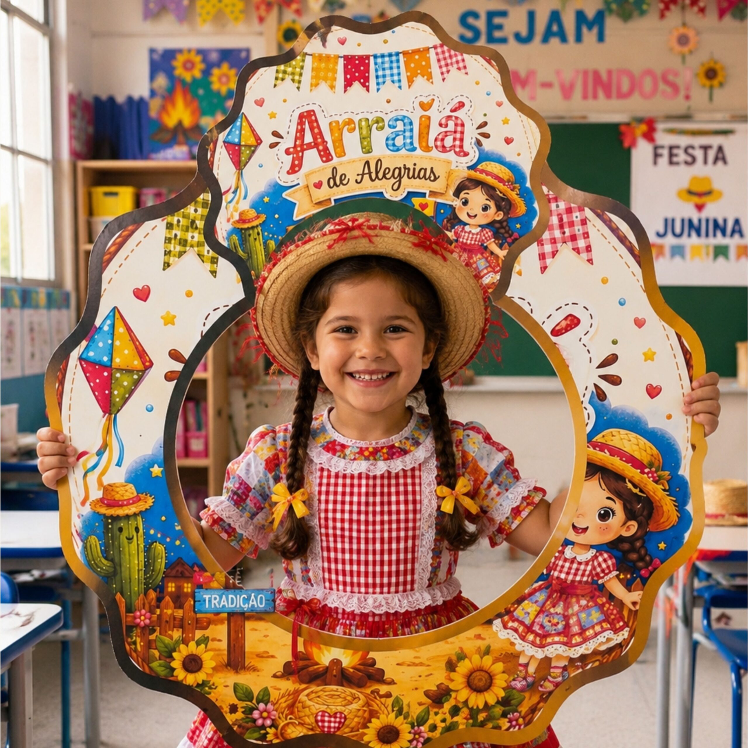 Arraiá da alegria – bambolê fotográfico + sacolinha temática – PDF para Imprimir — capa do material