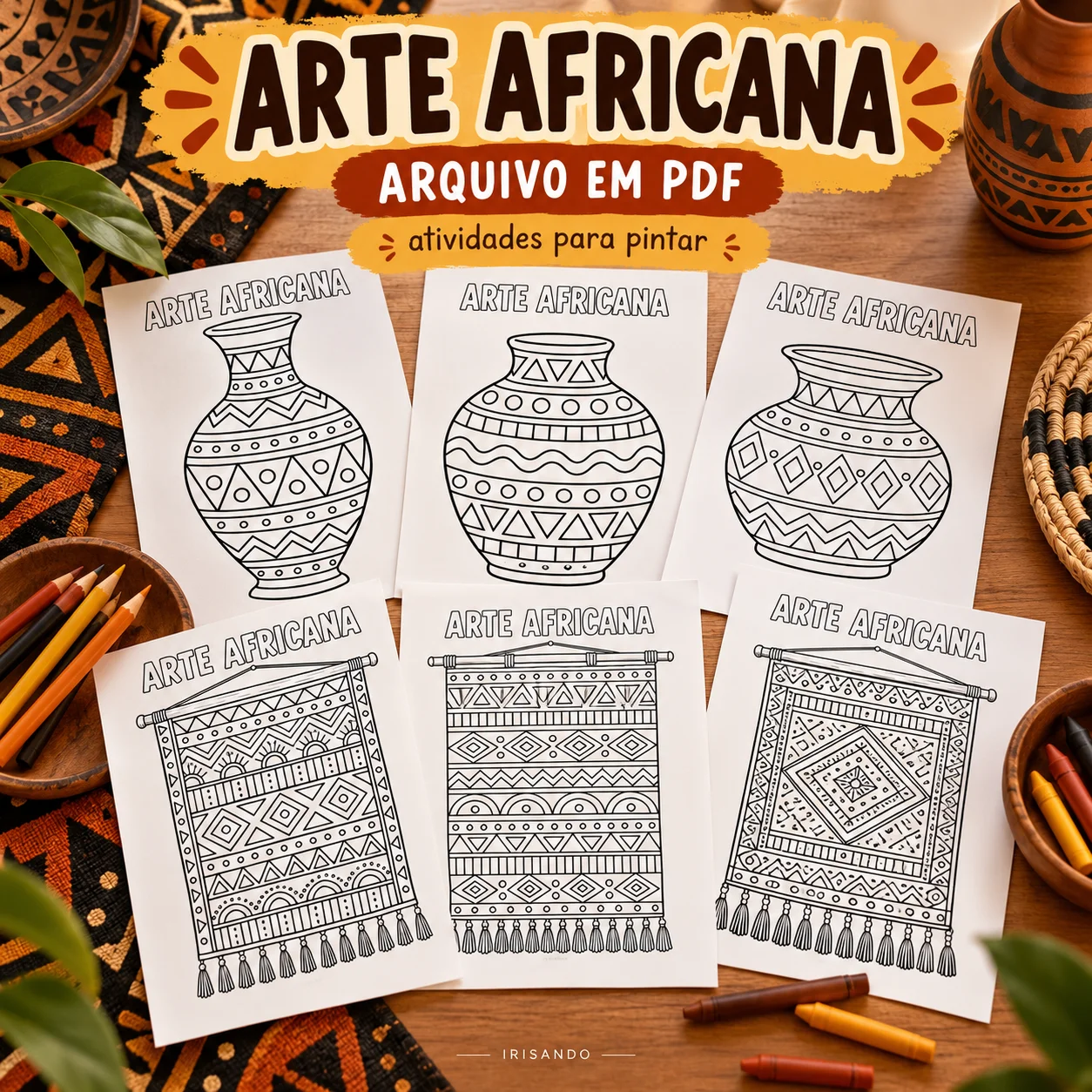 Arte africana – Vasos e tapeçarias para colorir — amostra 1: Explore a criatividade e a diversidade cultural com este…