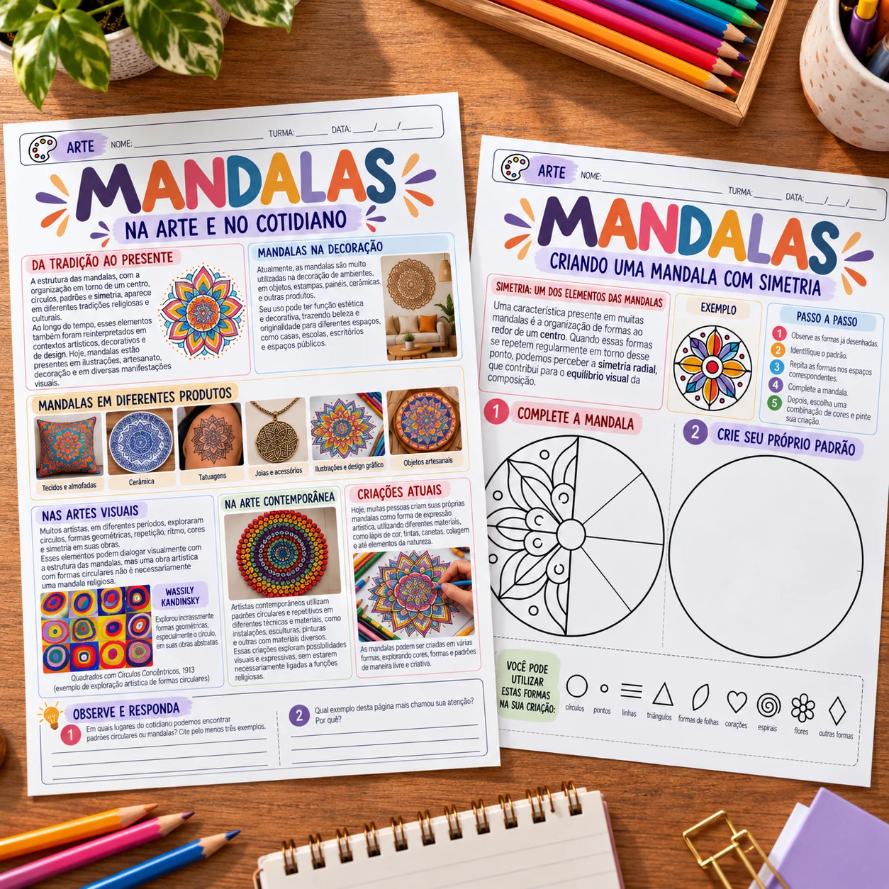 Arte das Mandalas: Atividades e Conteúdos para Artes — amostra 2: Kit de atividades sobre mandalas com conteúdos de arte,…