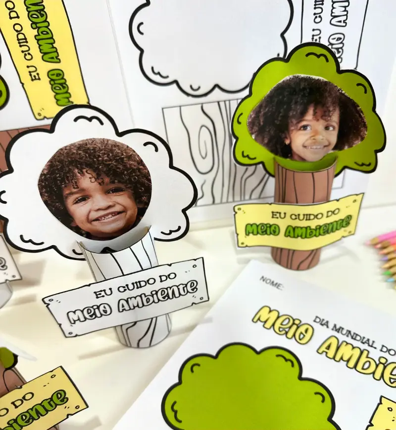 Árvore 3D Meio Ambiente: atividade com foto para Educação Infantil — amostra 2: O que vem no material