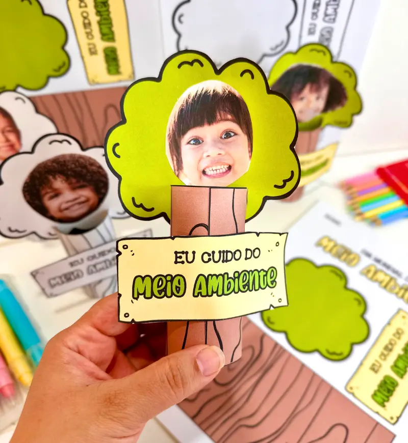 Árvore 3D Meio Ambiente: atividade com foto para Educação Infantil — amostra 3: Como usar em sala de aula