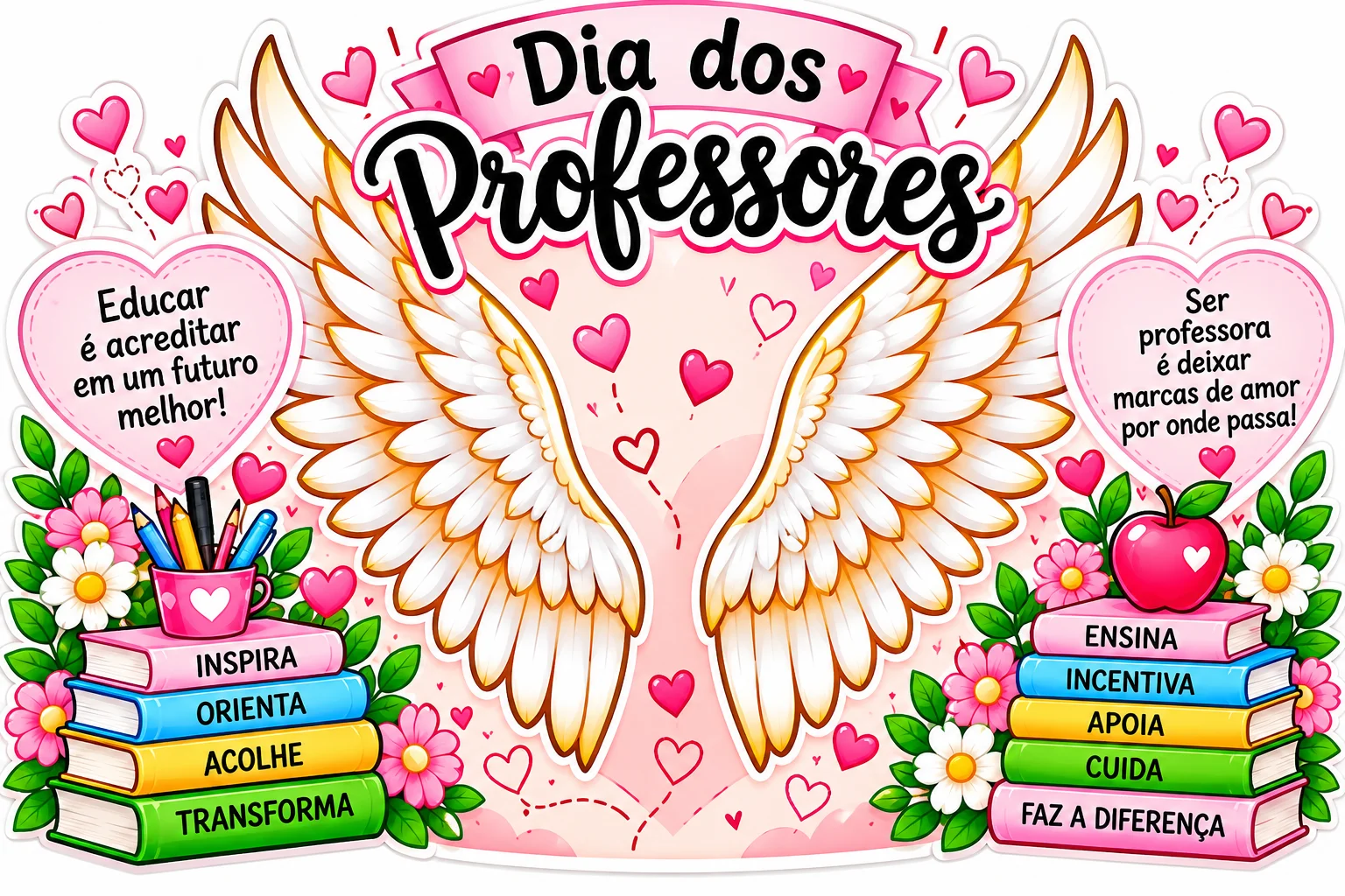 Asas De Anjo Painel dia Dos Professores Educação Infantil PDF — amostra 5: Painel Dia dos Professores com lindas asas de…