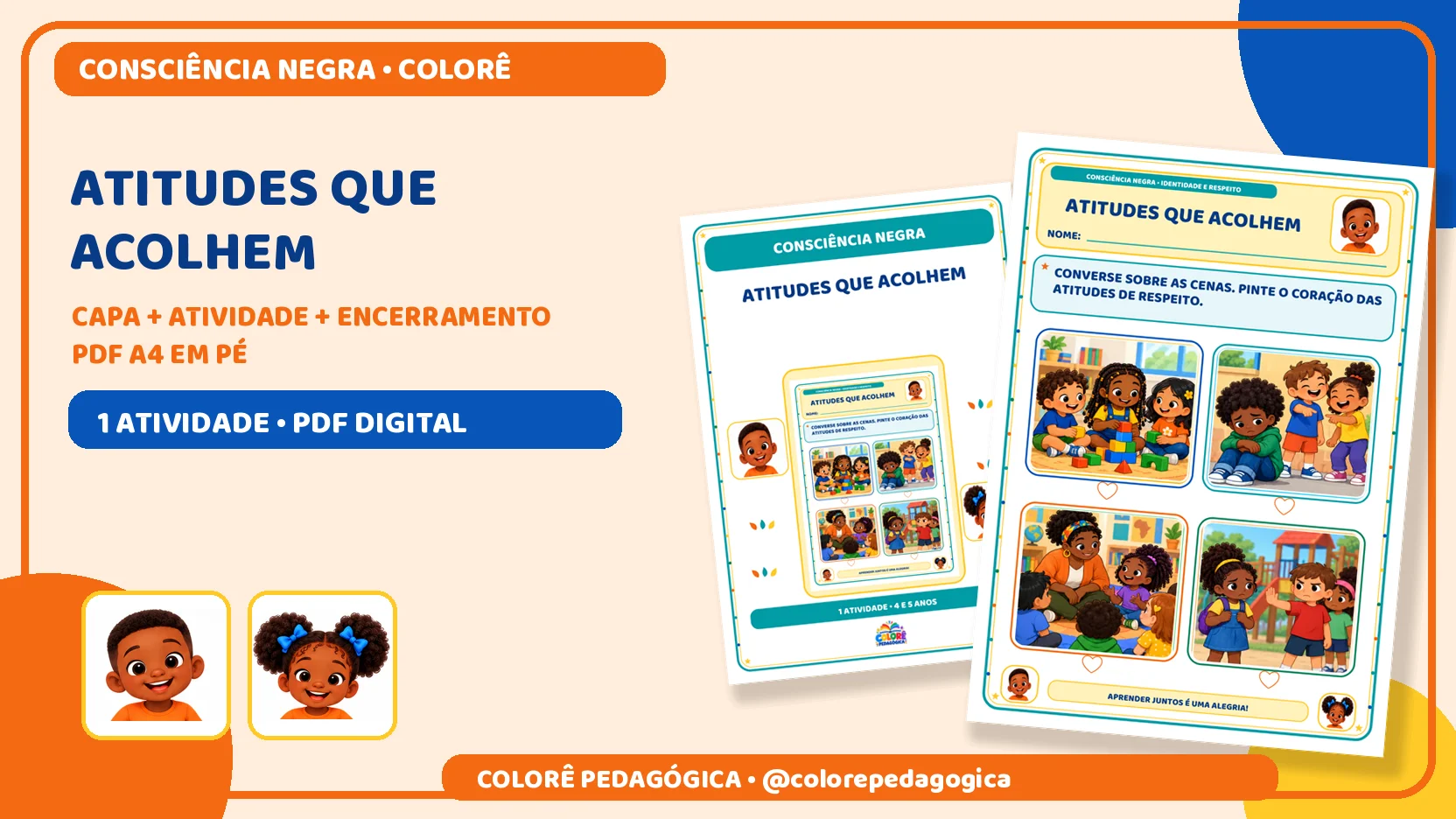 Atitudes que acolhem | Consciência Negra — amostra 1: Produto digital para impressão em A4, na orientação vertical.Nenhum…