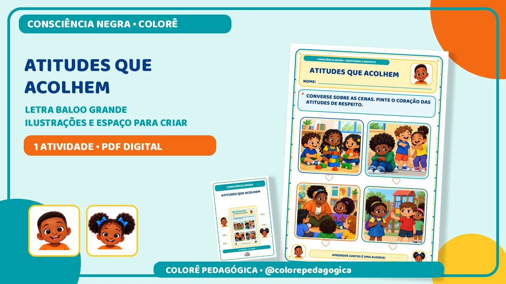 Atitudes que acolhem | Consciência Negra — amostra 2: Quatro cenas ilustradas para conversar e identificar atitudes de…