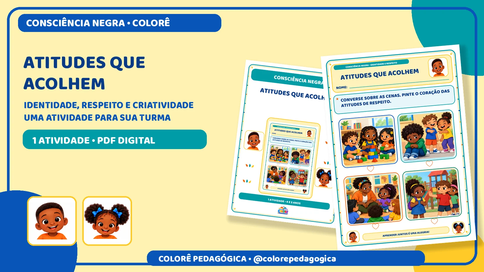 Atitudes que acolhem | Consciência Negra — amostra 3: Quatro cenas ilustradas para conversar e identificar atitudes de…