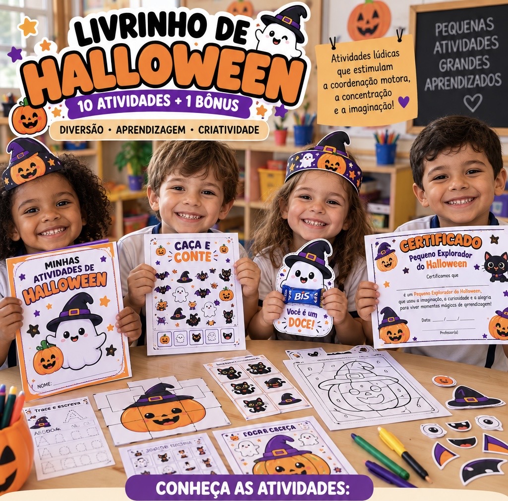 atividade 1º ano Missão Abóbora – Livro de Atividades de Halloween — amostra 2: Um livrinho lúdico, divertido e educativo…