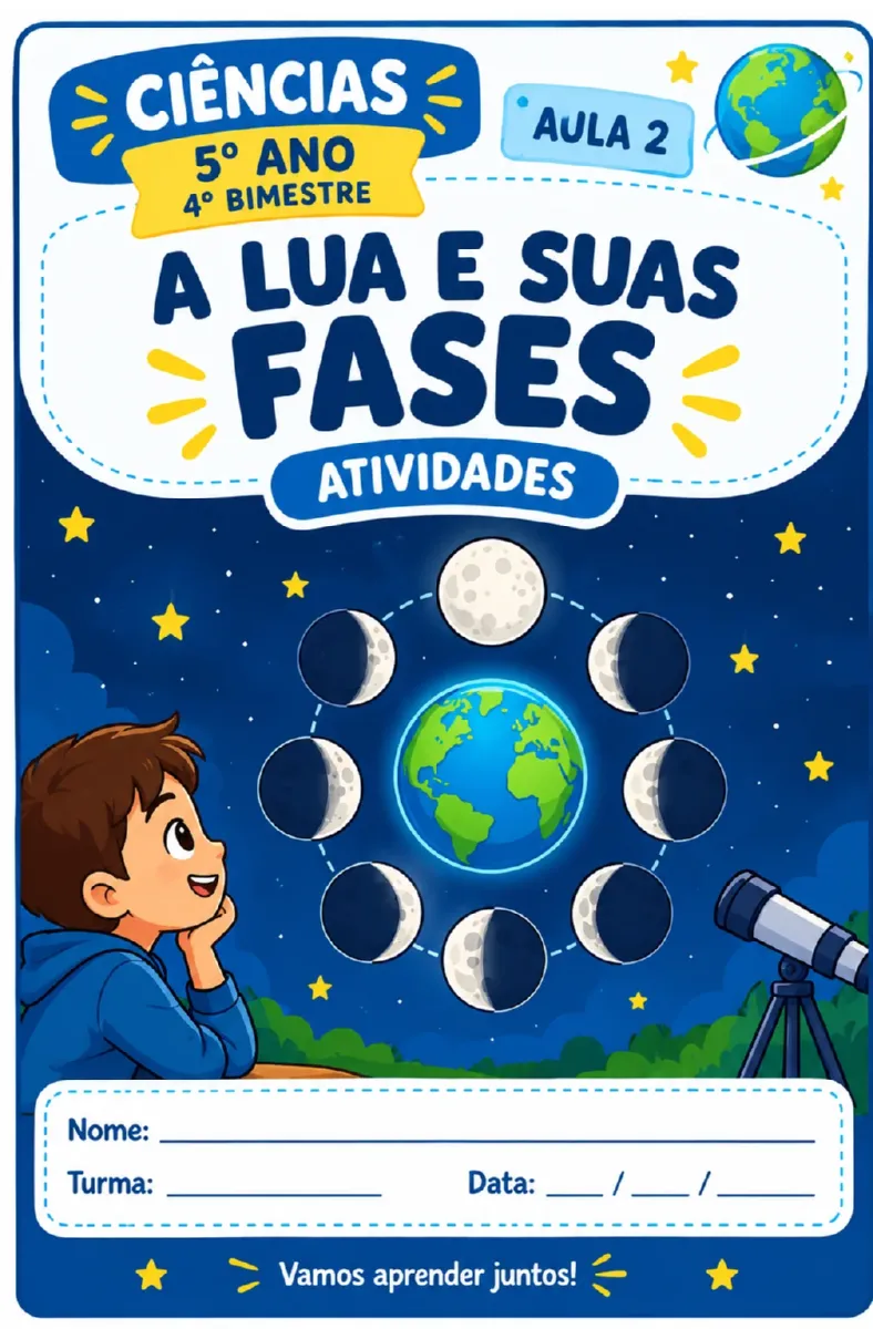 Atividade A Lua e suas fases em pdf para 5º ano — Ciências para 5º ano: Atividade de Ciências para o 5º ano sobre as fases…