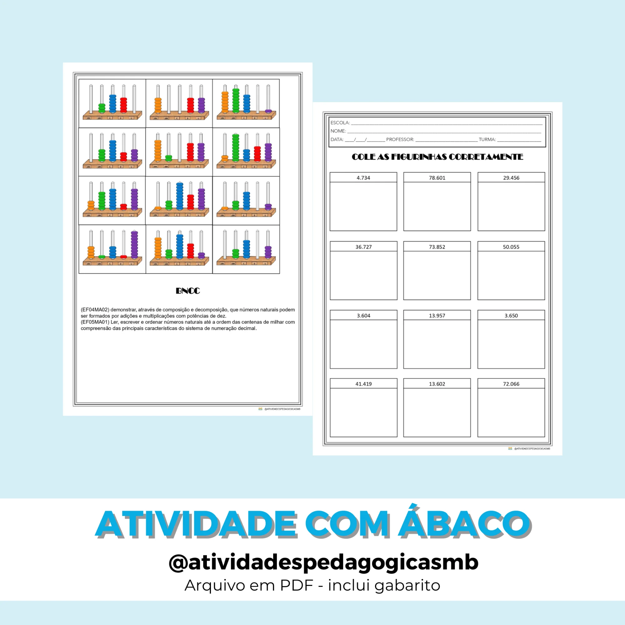 Atividade: Álbum de Figurinhas - ábaco - NÚMEROS (PDF) — Matemática para 4º ano: Atividade de Matemática para trabalhar…