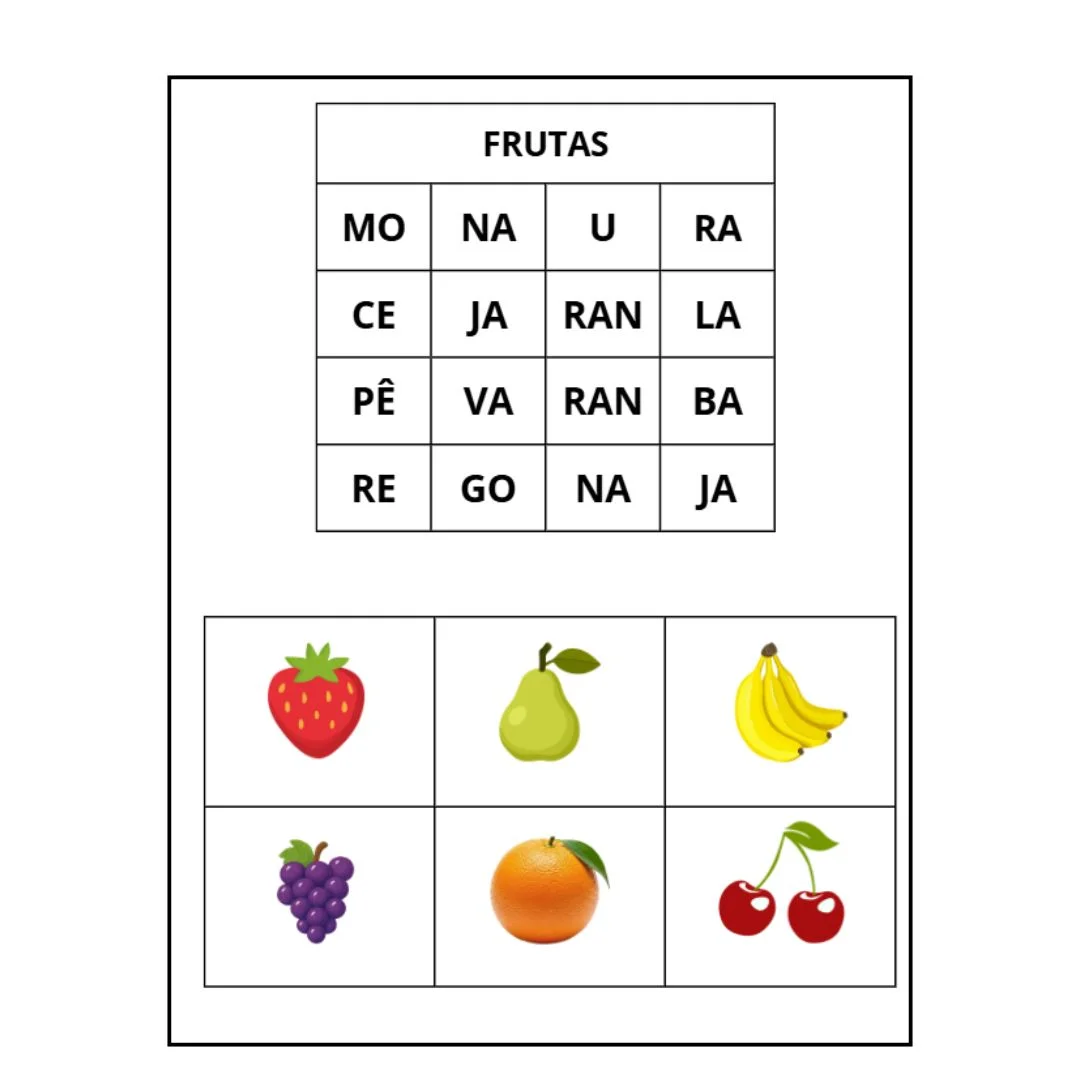 ATIVIDADE ALFABETIZAÇÃO (ASSOCIAÇÃODE SÍLABAS E PALAVRAS) — amostra 1: 🍎✨ ATIVIDADES LÚDICAS DE ALFABETIZAÇÃO ✨🍓