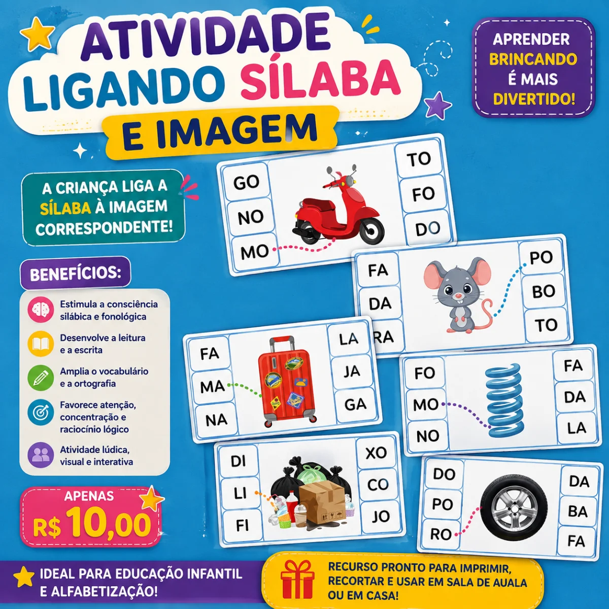 ATIVIDADE ALFABETIZAÇÃO LIGANDO SÍLABA E IMAGEM - ENSINO FUNDAMENTAL — capa do material