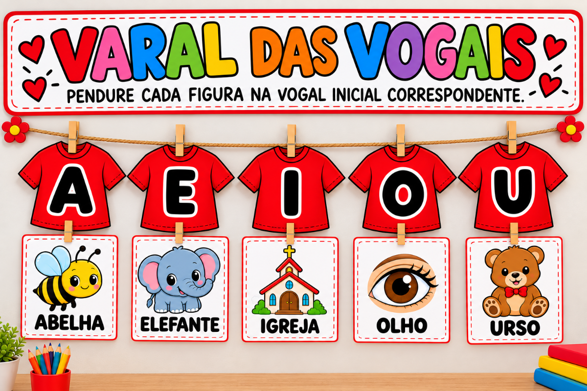Atividade alfabetização- Varal das Vogais – Atividade de Alfabetização — amostra 1: Uma atividade lúdica e interativa para…