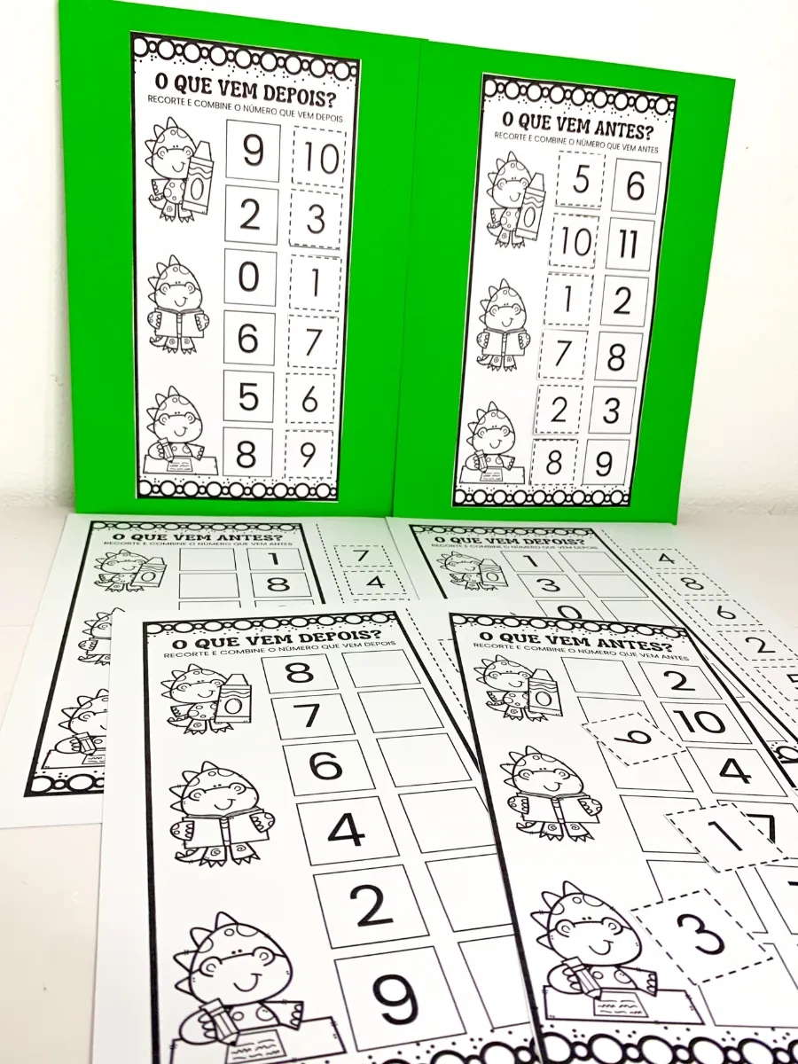 Atividade Antes e Depois com Dinossauros – Sequência Numérica para Educação Infantil — amostra 2: Aprender a sequência dos…