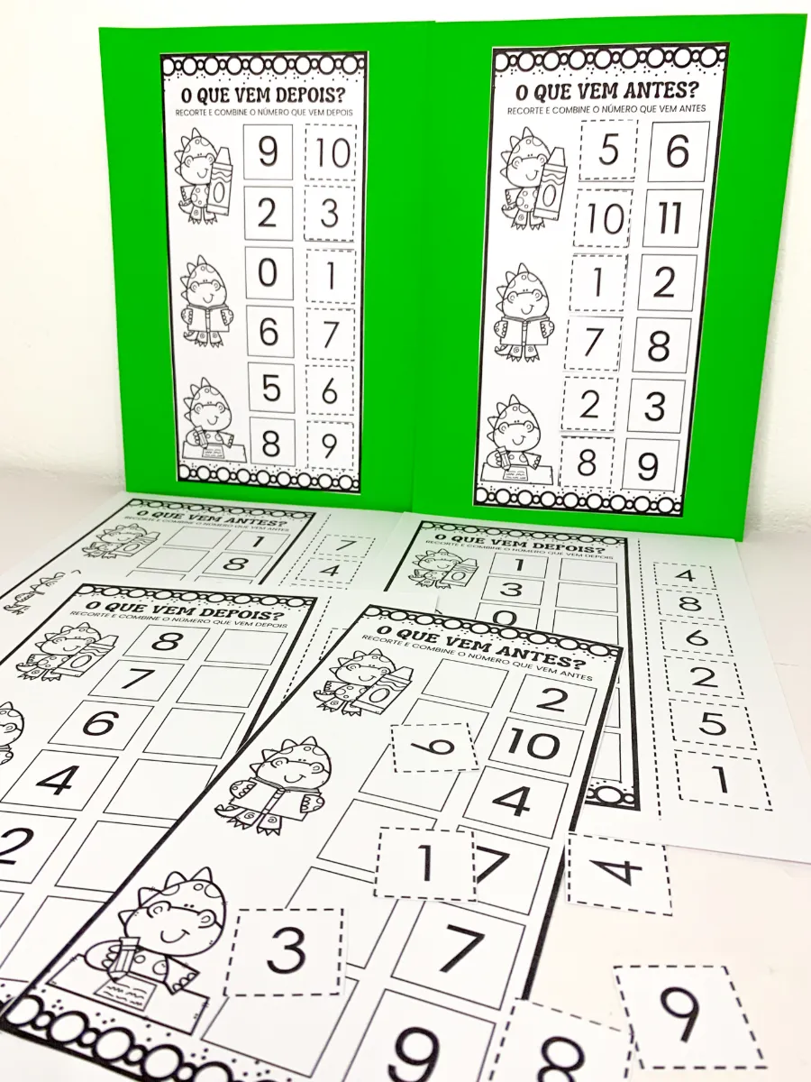 Atividade Antes e Depois com Dinossauros – Sequência Numérica para Educação Infantil — amostra 4: Aprender a sequência dos…