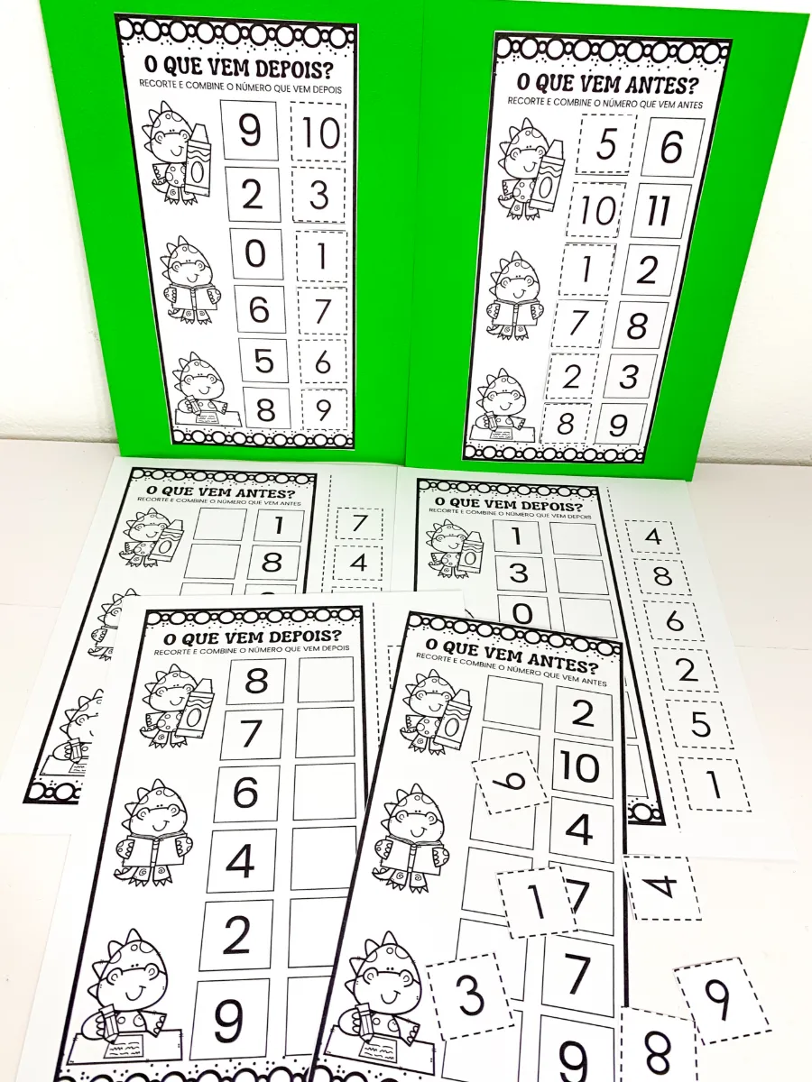 Atividade Antes e Depois com Dinossauros – Sequência Numérica para Educação Infantil — amostra 5: Aprender a sequência dos…