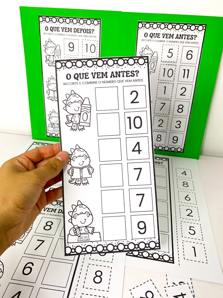Atividade Antes e Depois com Dinossauros – Sequência Numérica para Educação Infantil — amostra 6: Aprender a sequência dos…