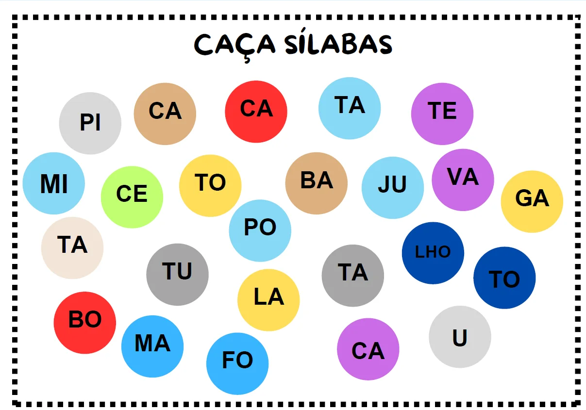 ATIVIDADE CAÇA SÍLABAS - ALFABETIZAÇÃO INICIAL — amostra 4: Nesta atividade, a criança observa as figuras, identifica as…
