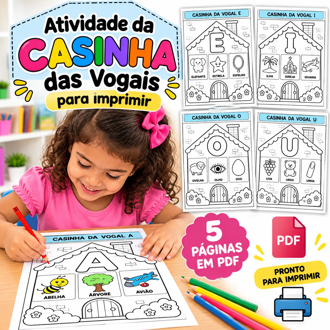 Casinha das Vogais para Imprimir – PDF — amostra 3: Para quem é indicado? Casinha das Vogais para Imprimir – PDF — amostra 3: Para quem é indicado?