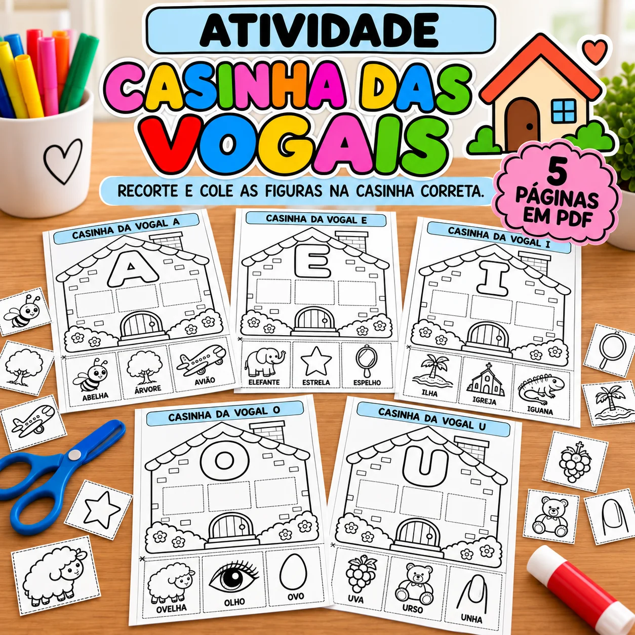 Casinha das Vogais para Imprimir – PDF — capa do material