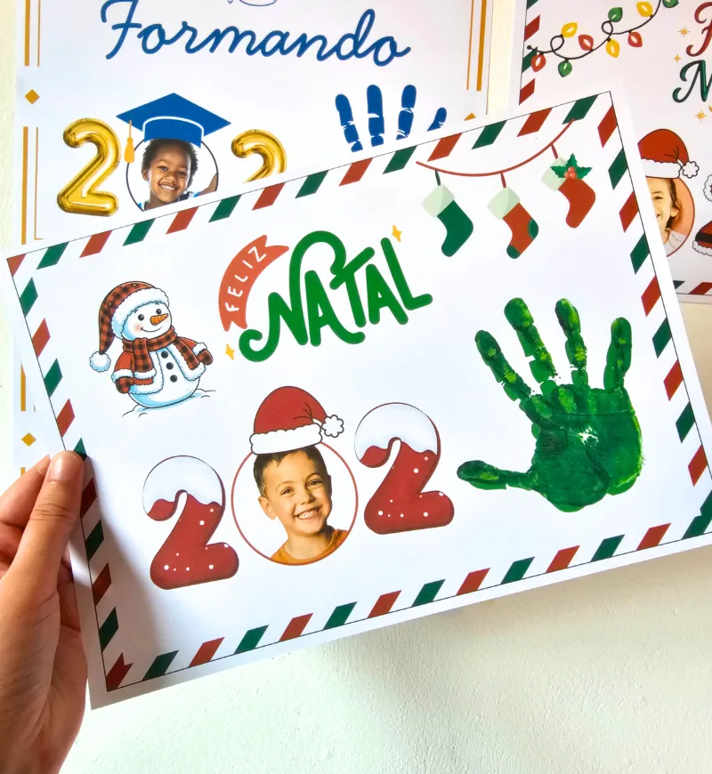 Atividade com Carimbo de Mão 2025: Natal e Formatura — Datas comemorativas para Educação Infantil: Celebre o encerramento…