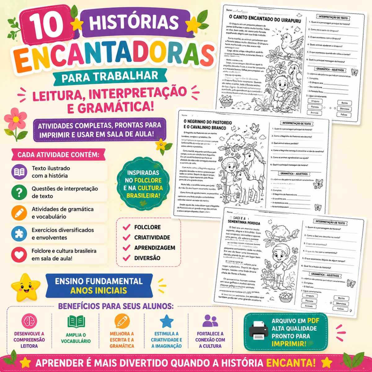 ATIVIDADE COM TEXTOS ADJETIVO FOLCLORE - ENSINO FUNDAMENTAL — capa do material