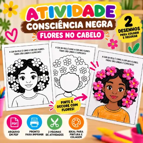 Atividade Consciência Negra: Flores no Cabelo para Colorir — capa do material