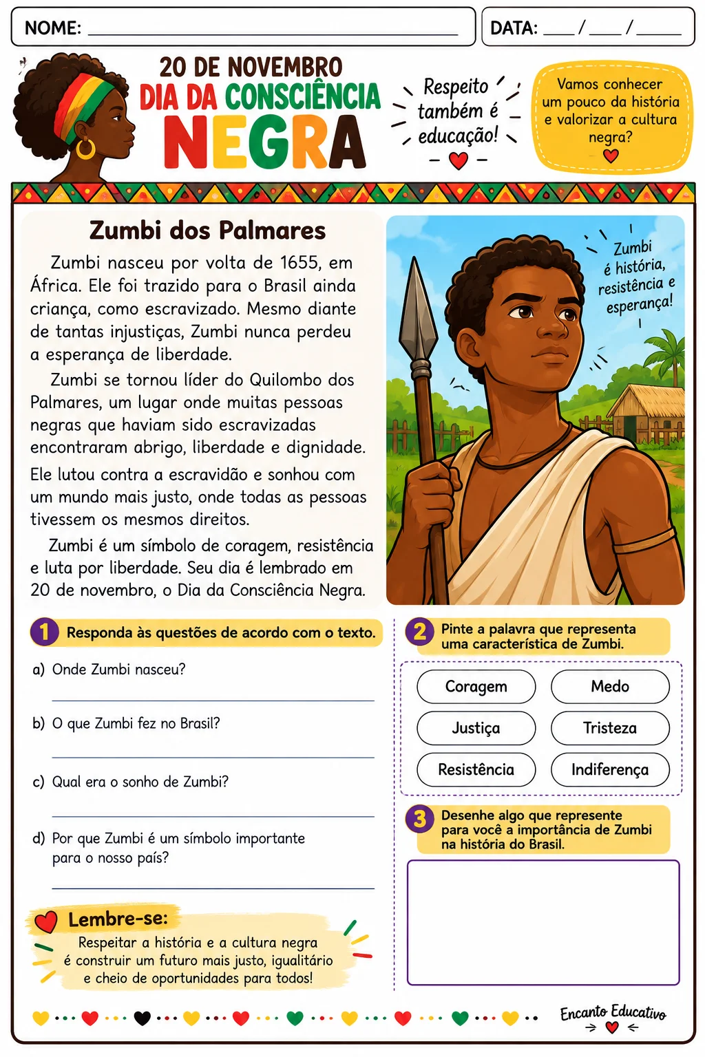 Atividade Consciência Negra – Zumbi dos Palmares — amostra 1: Atividade Dia da Consciência Negra – Zumbi dos Palmares Atividade Consciência Negra – Zumbi dos Palmares — amostra 1: Atividade Dia da Consciência Negra – Zumbi dos Palmares