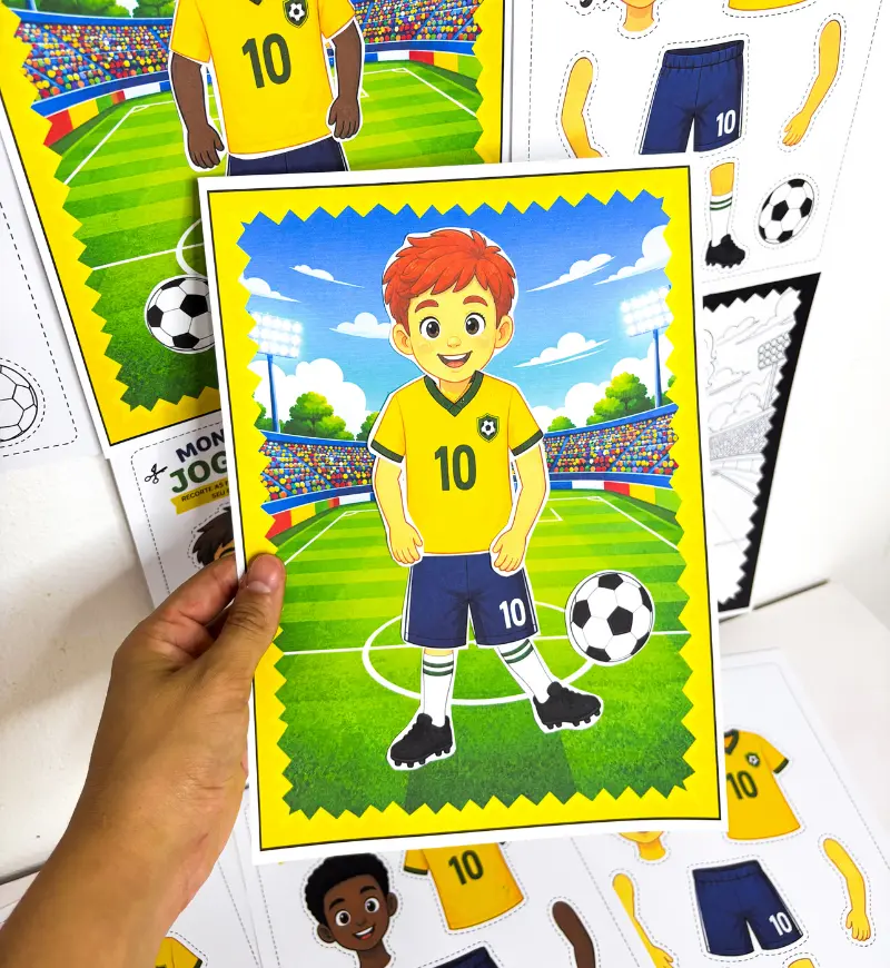 Atividade Copa do Mundo: Monte Seu Jogador para Imprimir — amostra 1: Atividade Copa do Mundo para recortar, montar e criar
