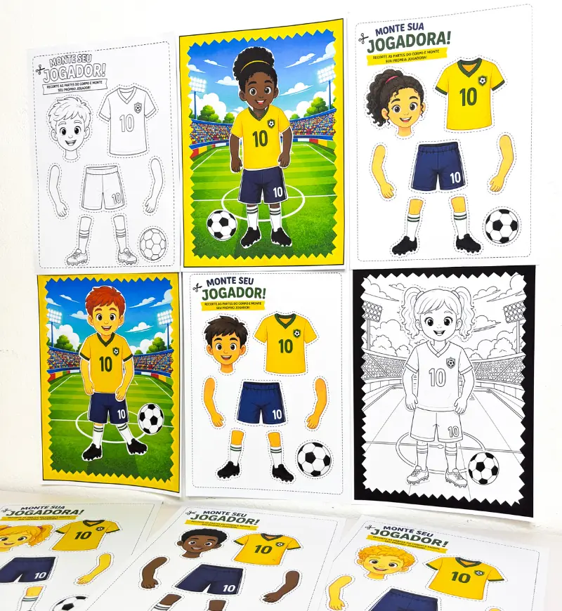Atividade Copa do Mundo: Monte Seu Jogador para Imprimir — amostra 2: O que vem no material