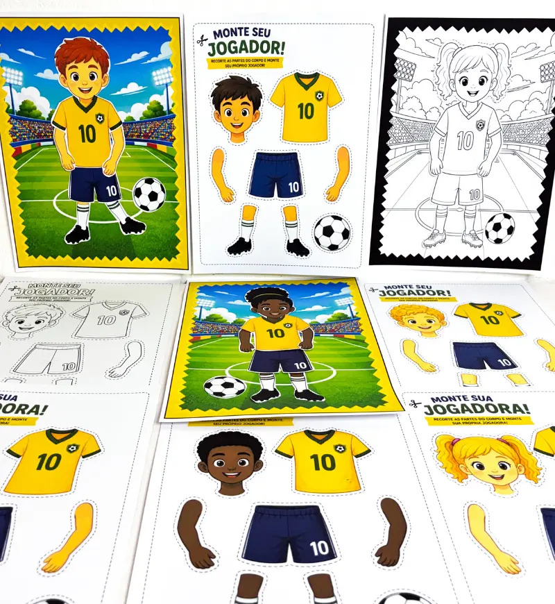 Atividade Copa do Mundo: Monte Seu Jogador para Imprimir — amostra 5: Incentive a criatividade e a coordenação motora com…