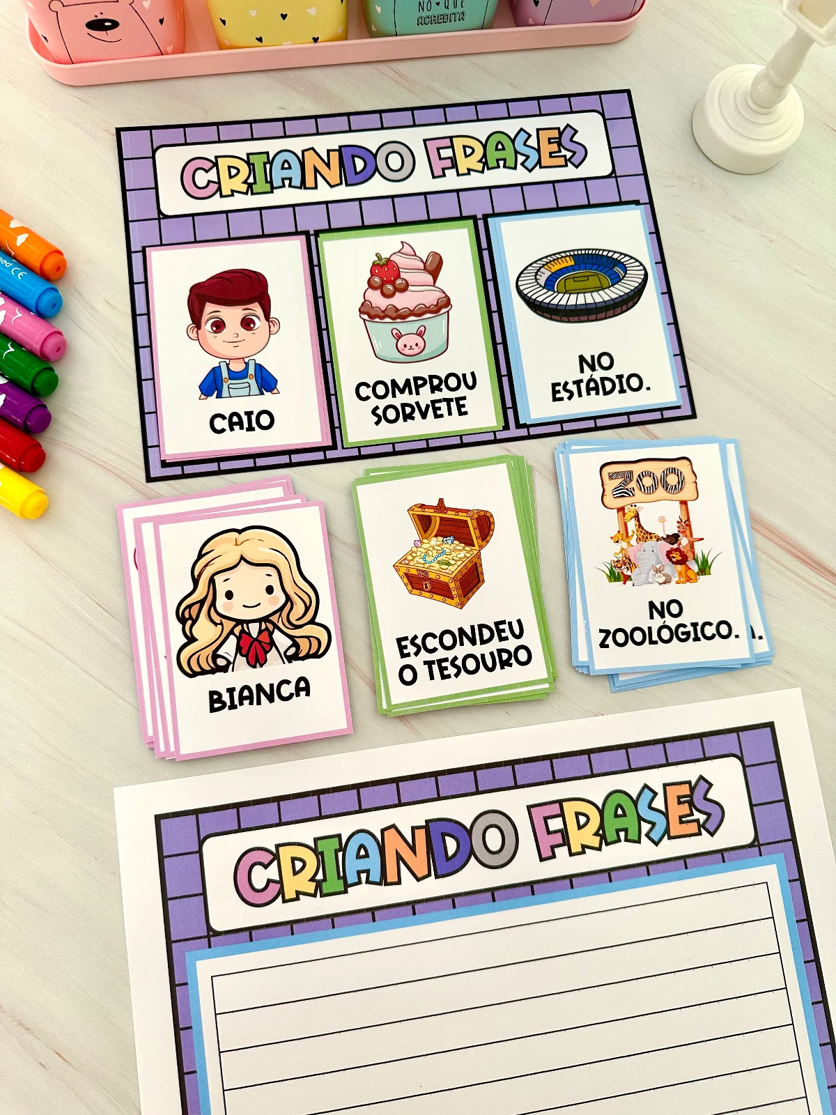 Atividade Criando Frases – PDF para Imprimir — amostra 1: O que vem no material