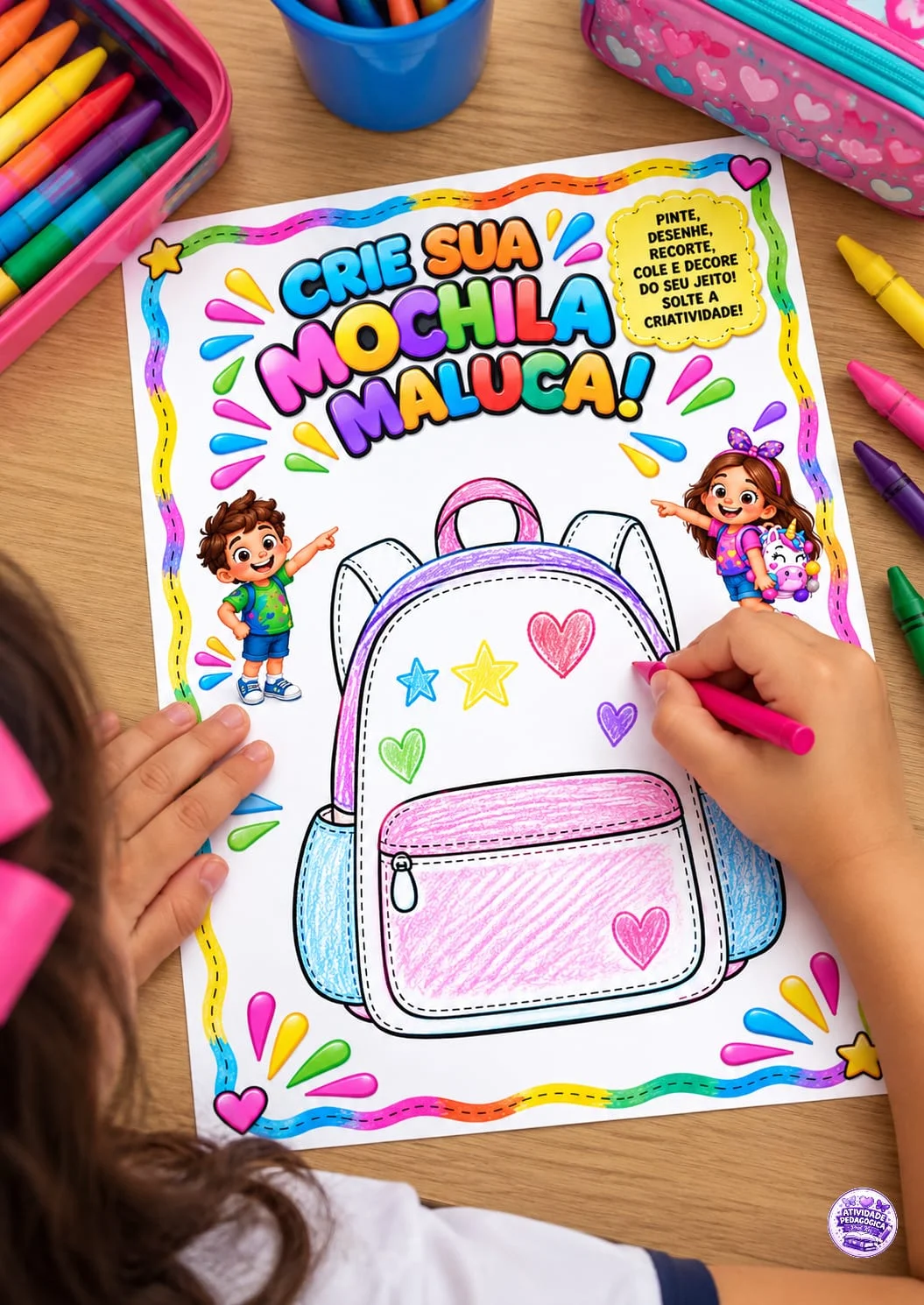 🎒🌈 ATIVIDADE – CRIE SUA MOCHILA MALUCA! 🤪✨ — amostra 1: ✨ Ideal para: 🎒 Dia da Mochila Maluca 🏫 Educação Infantil e…