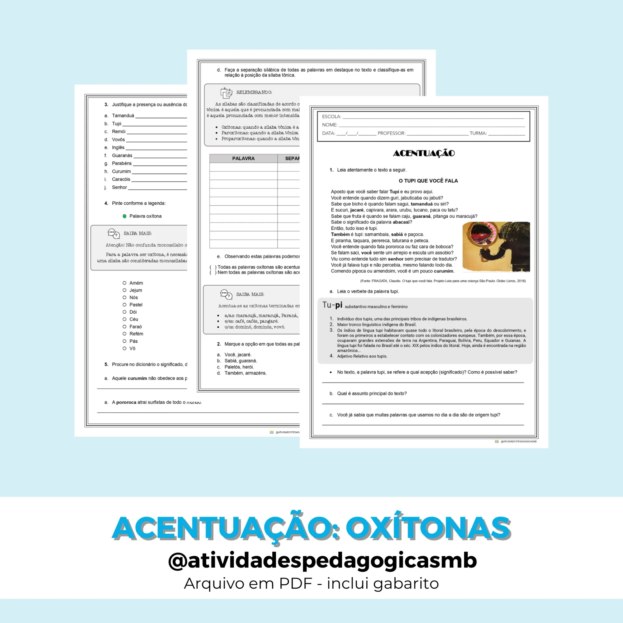 Atividade de Acentuação: oxítonas - FONOLOGIA (PDF) — capa do material