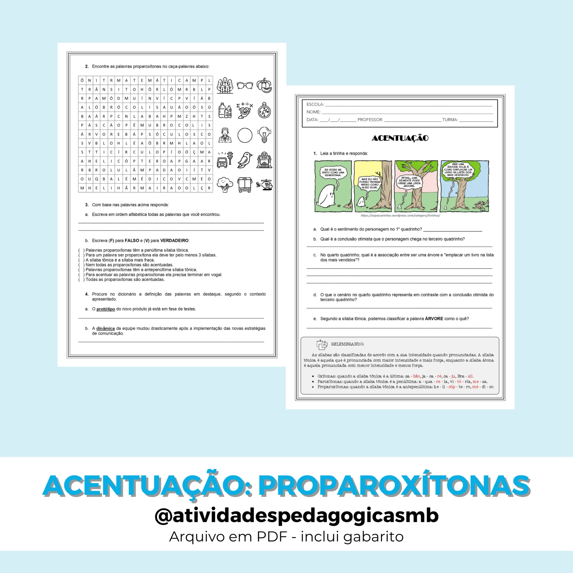 Atividade de Acentuação: proparoxítonas - FONOLOGIA (PDF) — capa do material