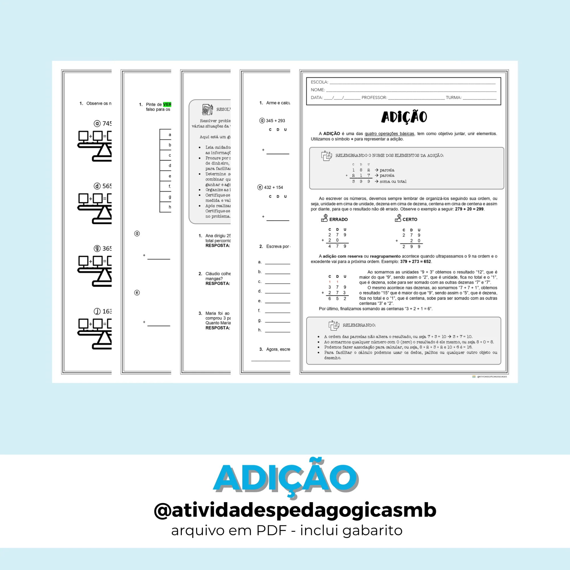 Atividade de Adição 4º e 5º Ano - NÚMEROS (PDF) — capa do material
