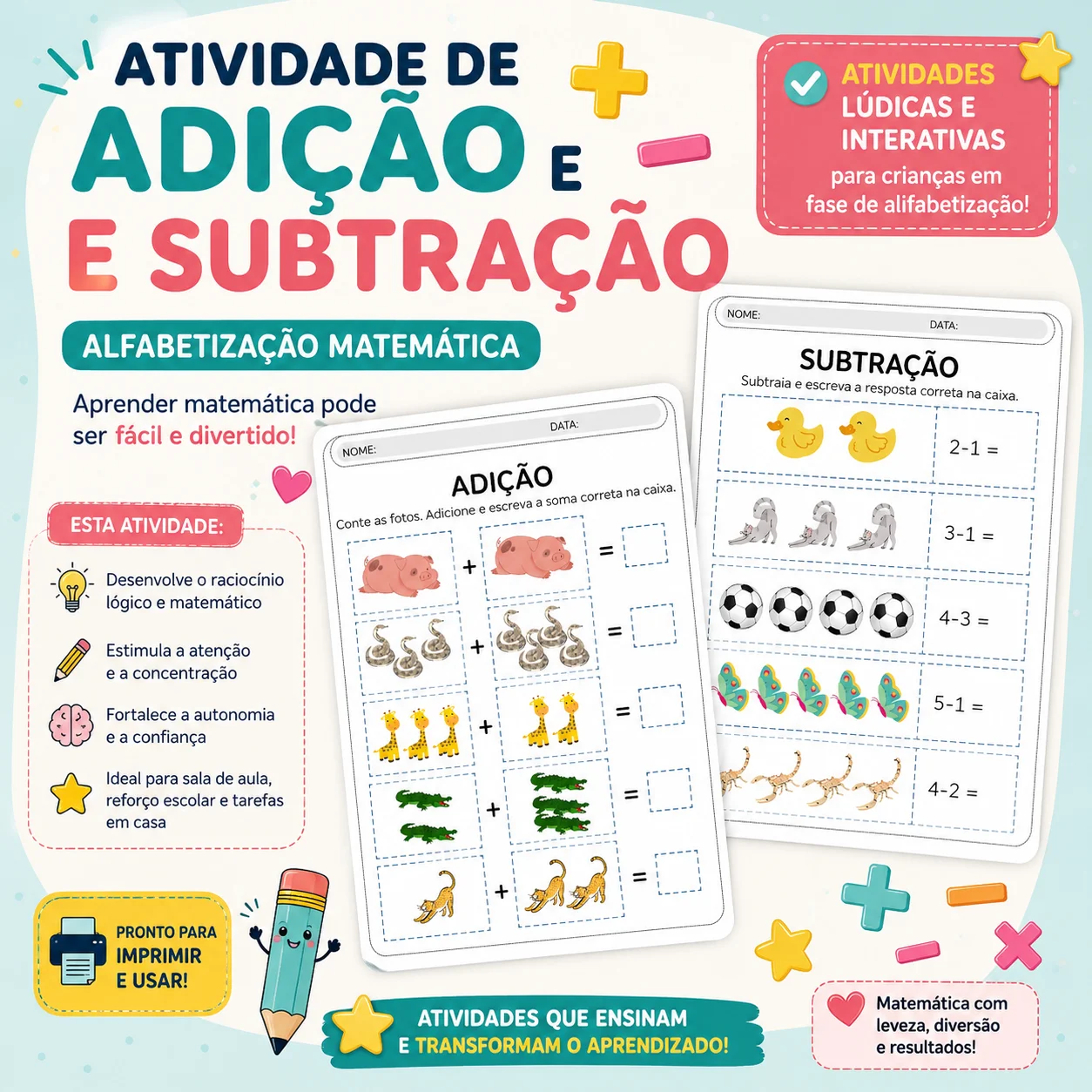 ATIVIDADE DE ADIÇÃO E SUBTRAÇÃO- ENSINO FUNDAMENTAL - COM 34 PAG — capa do material
