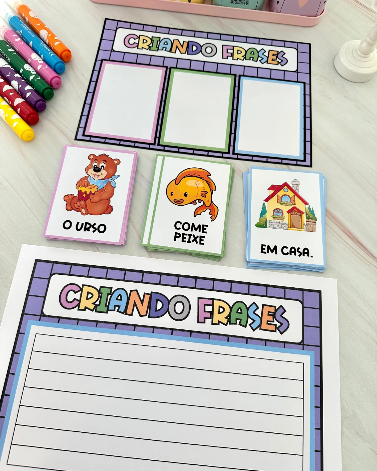 ATIVIDADE DE ALFABETIZAÇÃO CRIANDO FRASES — amostra 2: Material Criando Frases para trabalhar o conteúdo com crianças da…