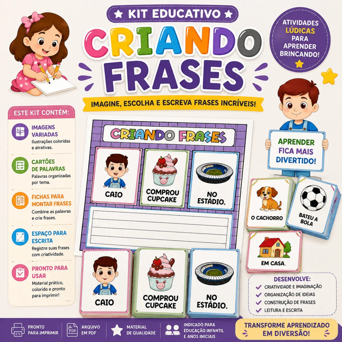 ATIVIDADE DE ALFABETIZAÇÃO CRIANDO FRASES — capa do material