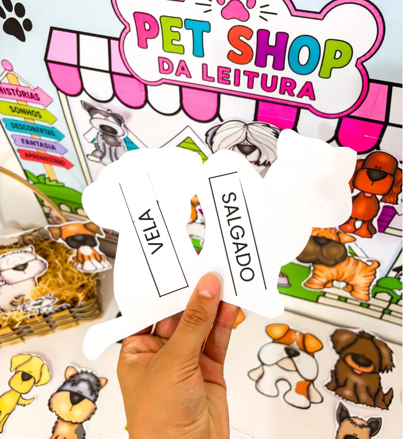 Atividade de alfabetização: Pet Shop da Leitura em PDF — amostra 2: O que acompanha o material