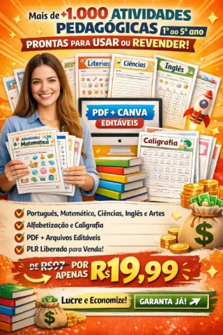 Atividade de alfabetização PLR Fundamental  Kit com 1.000 atividades 1º ao 5º ano — capa do material