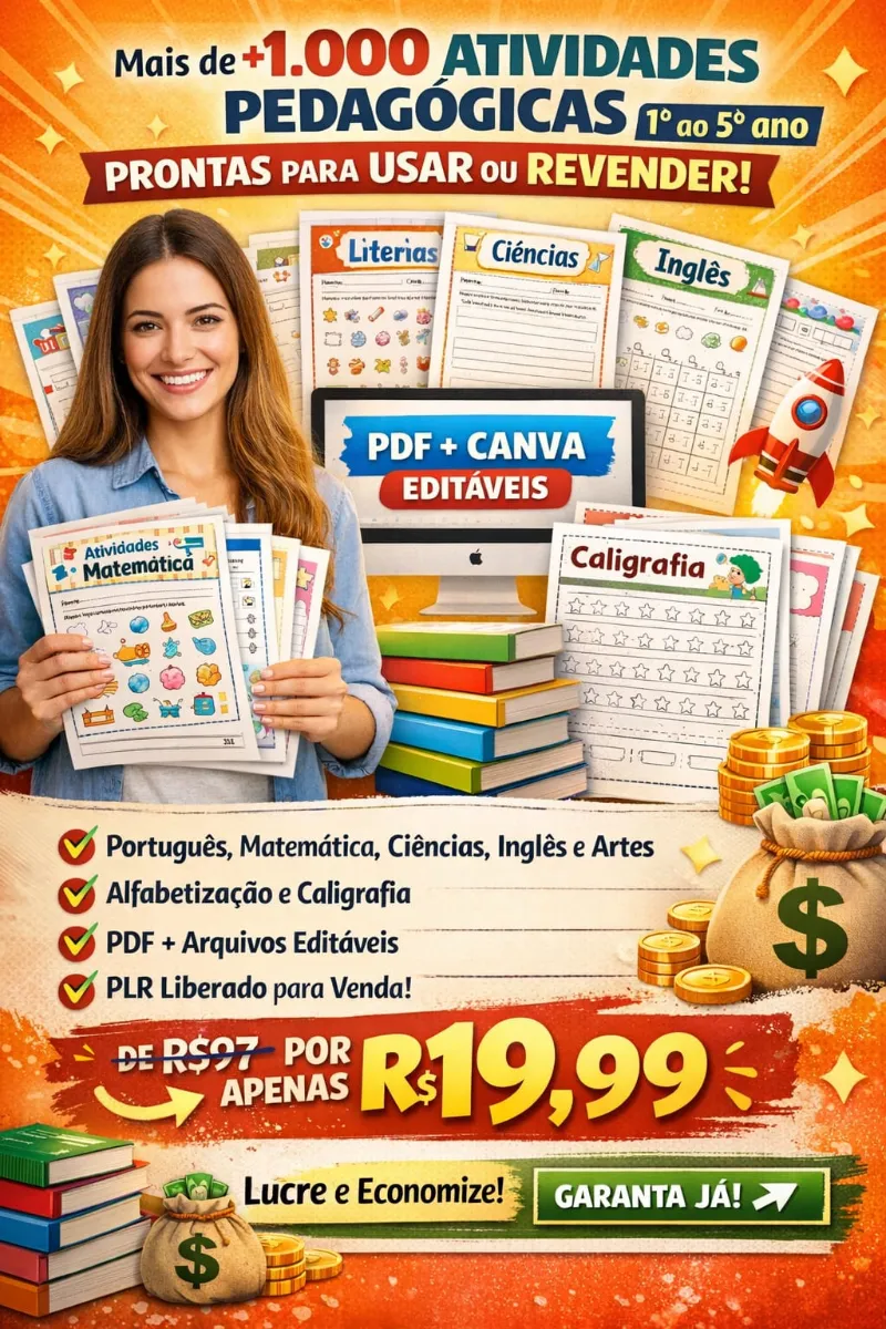 Atividade de alfabetização PLR Fundamental Kit com 1.000 atividades 1º ao 5º ano — Alfabetização para Todas as séries