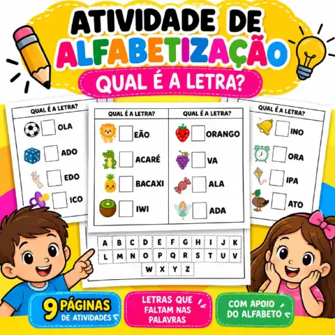 Atividade de Alfabetização: Qual é a Letra que Falta? — capa do material