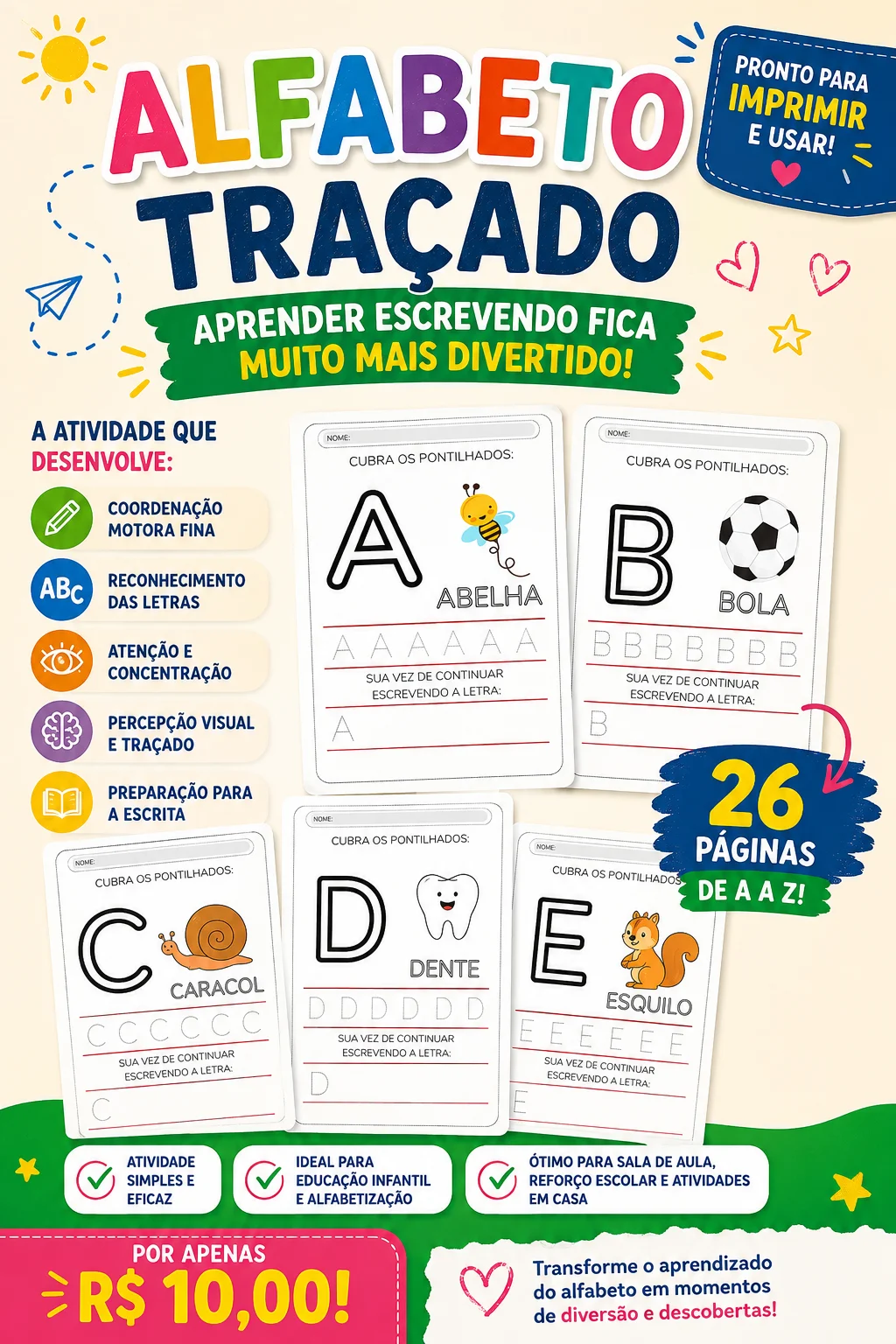 ✏️ ATIVIDADE DE ALFABETO TRAÇADO – 26 PÁGINAS — capa do material