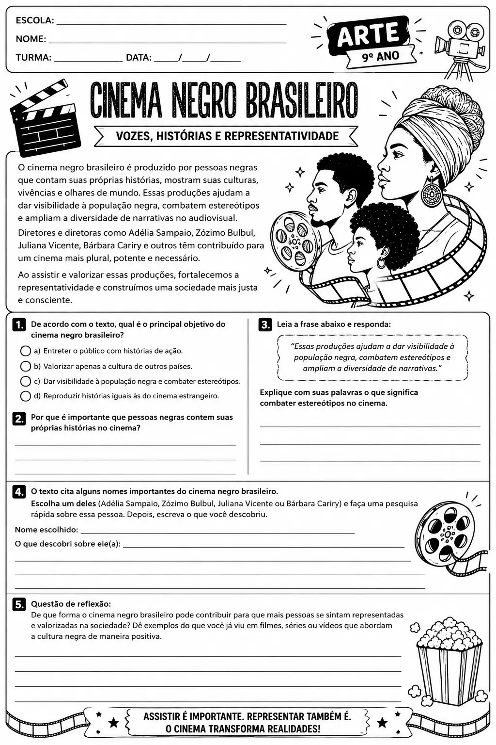 Atividade de Arte 9ºAno Cinema Negro Brasileiro e Produção Audiovisual — amostra 1: 3 atividades de Arte para o 9º ano…