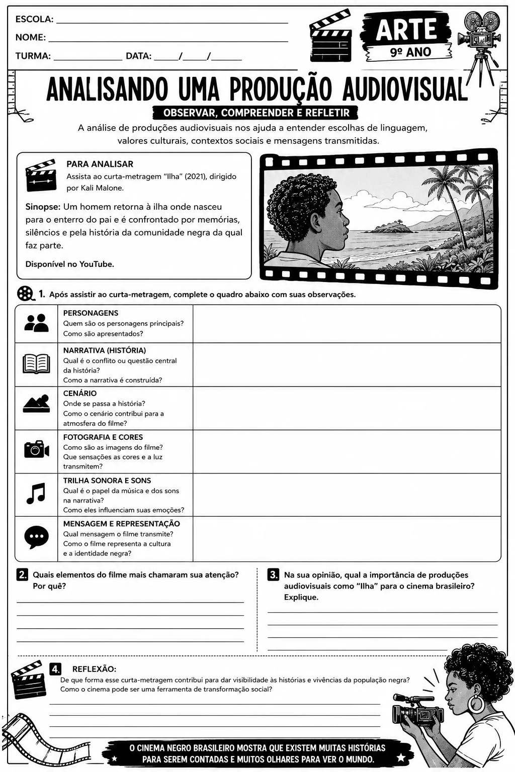 Atividade de Arte 9ºAno Cinema Negro Brasileiro e Produção Audiovisual — amostra 3: 3 atividades de Arte para o 9º ano…