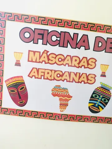 Atividade de Arte Africana com 6 Modelos de Máscaras — amostra 3: Oficina de máscaras africanas com painel ampliado pronto…